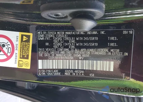 2019 Toyota Highlander Limited/Ltd Platinum z USA, uszkodzony, nr VIN 5TDYZRFH1KS293398